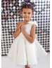 One Shoulder Ivory Satin Peek-A-Boo Tulle Flower Girl Dress